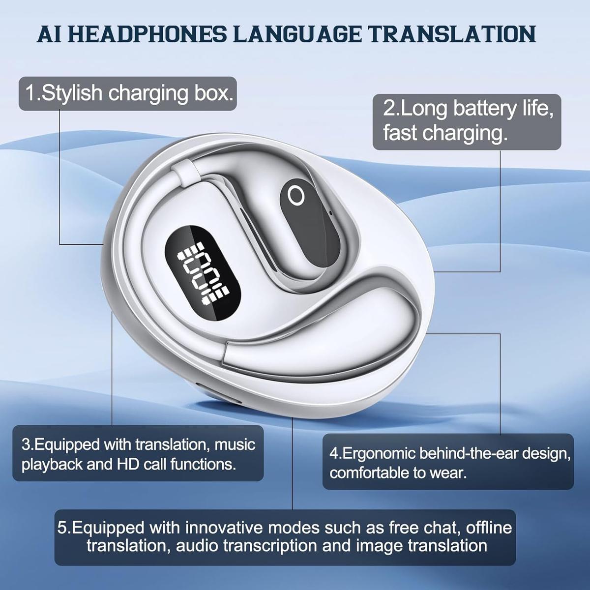 Translation Headphones, Open Air Traductor, Openair 5 Owls Translation Wireless Bluetooth Earphones, Ai Headphones Language Translation, photo 4 of 6