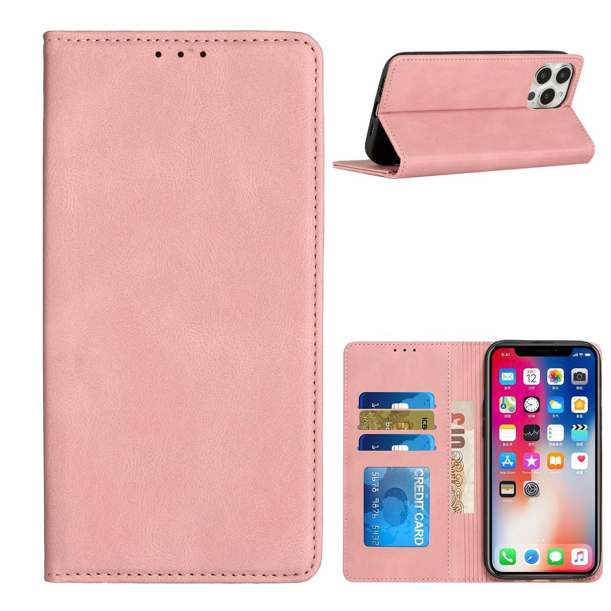 iPhone 15 Wallet Premium PU Vegan Leather ID Card Money Holder with Magnetic Closure - Rose Gold