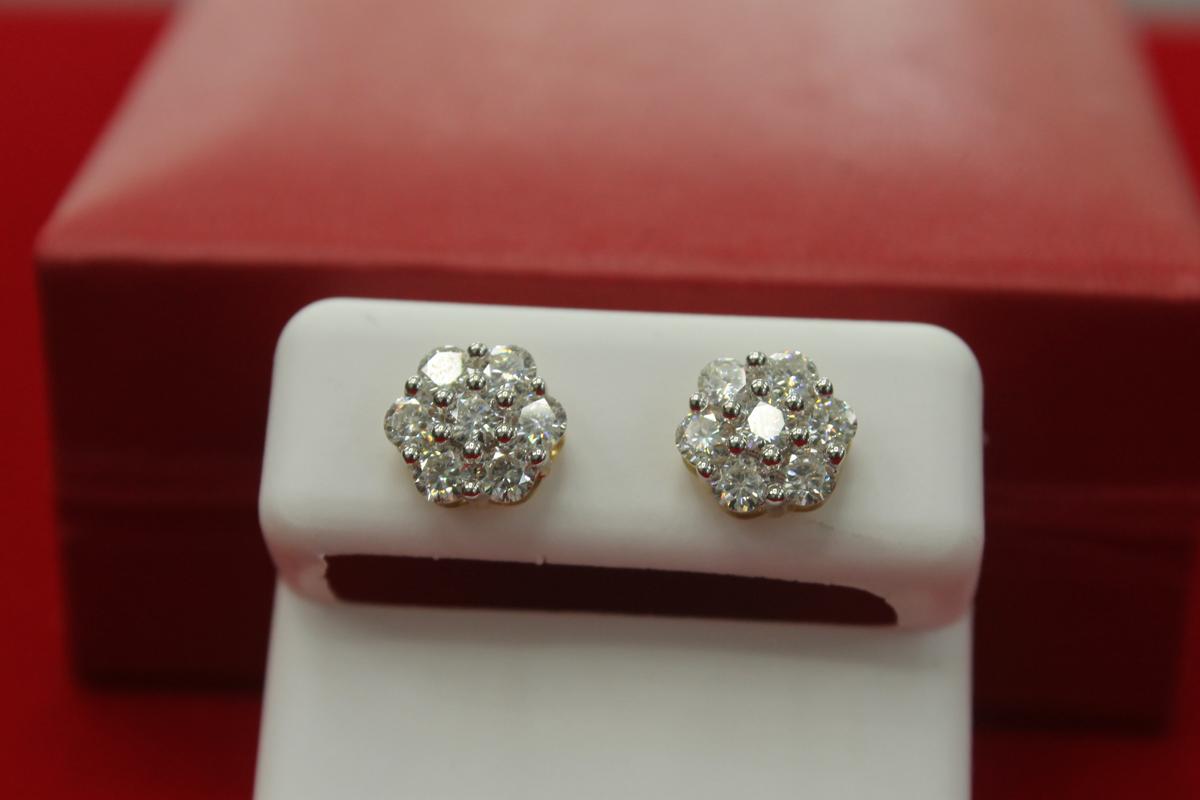 10K Gold With VVS Moissanite Flower Earrings -Screw Back, photo 3 of 4