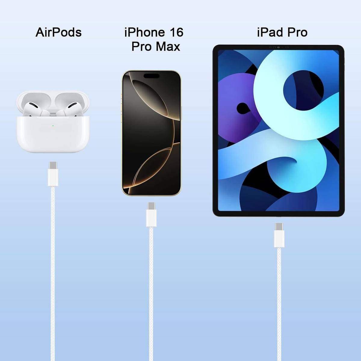 iPhone 16 Charger Fast Charging, 20W Type C Fast Charger Block with 6FT Woven USB C to C Charging Cable Compatible for iPhone 16/16 Plus/16 Pro/16 Pro Max/15/15 Plus/15 Pro/15 Pro Max, photo 3 of 5