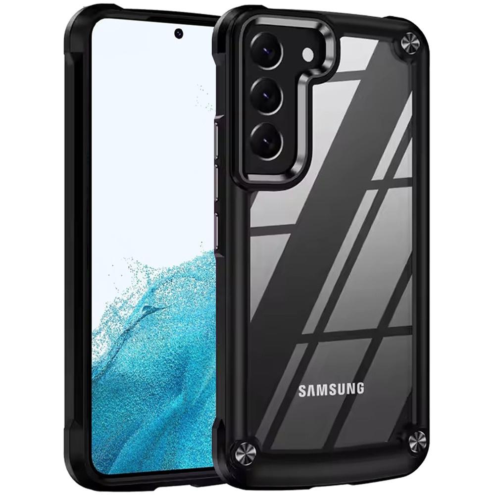 Samsung Galaxy S22 Ultimate CaseX Transparent Hybrid Case with Metal Buttons And Camera Edges - Black