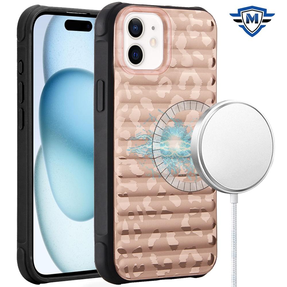  iPhone 15 METKASE Chrome Lined Pattern [Magnetic Circle] Premium Case - Brown Leopard product
