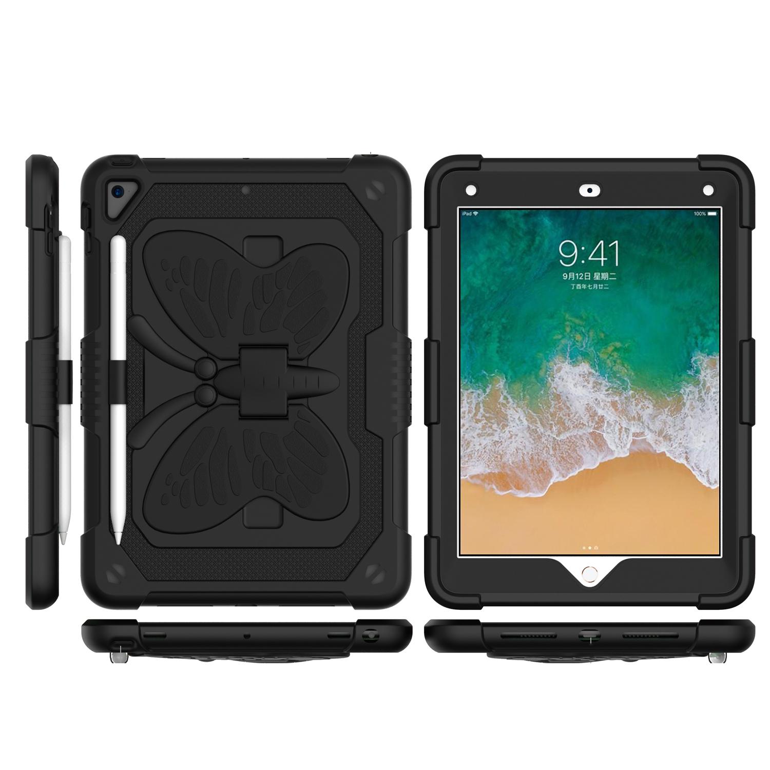 Apple iPad Air 11inch 2024 Butterfly Kickstand 3in1 Tough Hybrid Case Cover with Shoulder Strap - Black/Black