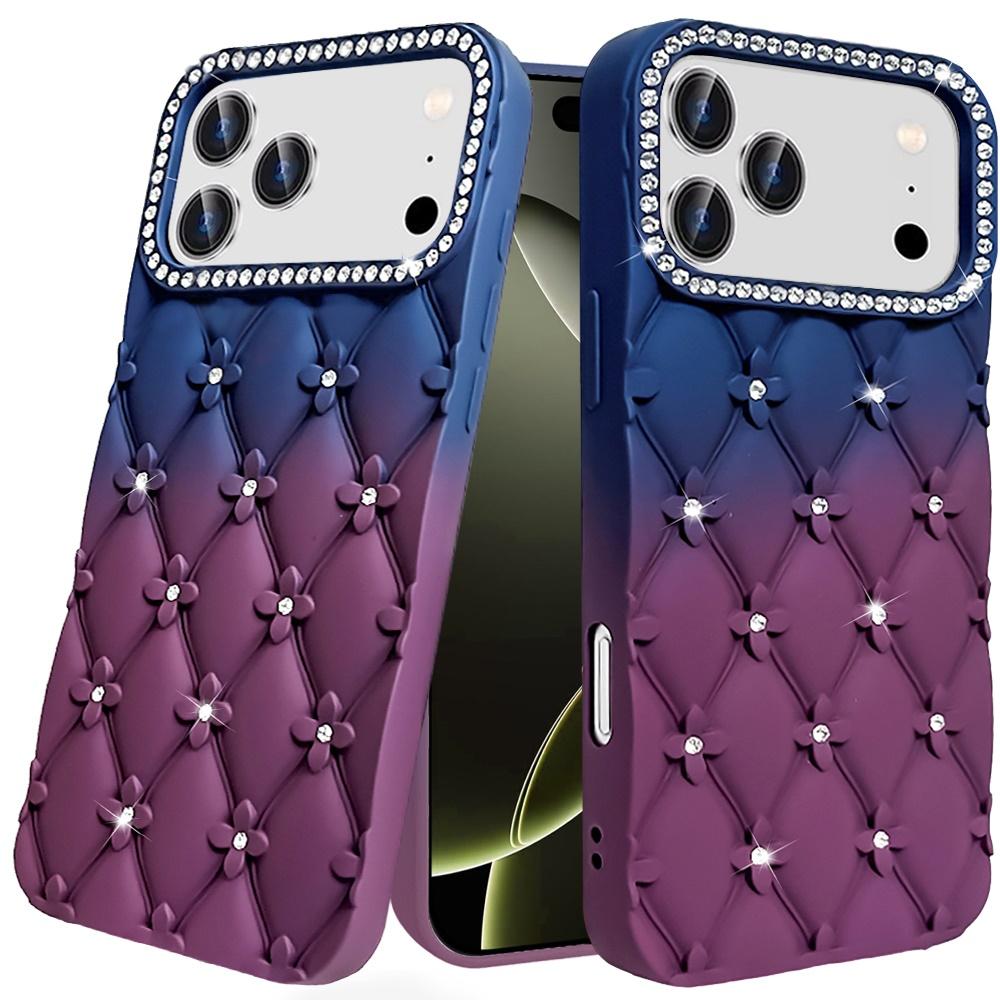 IPhone 17 Pro Cases Floral Joy Glitter Shimmer Leather Feel Thick TPU Case