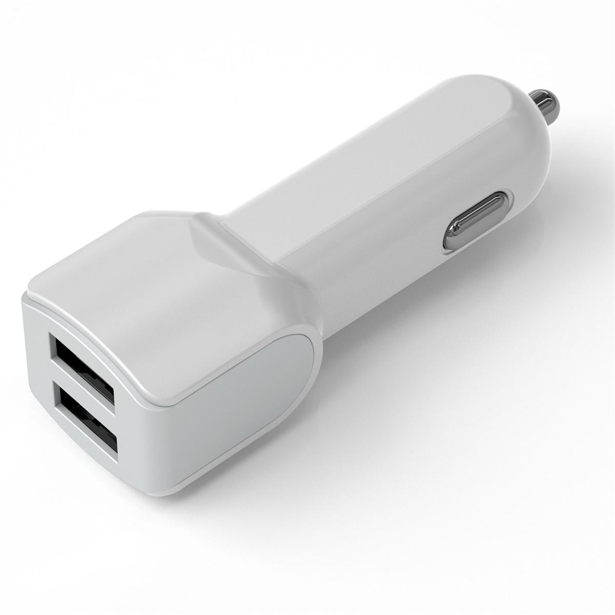 2 In 1 Fast Dual USB Car Charger and V9 Cable Cord for Micro USB in White, photo 2 of 4
