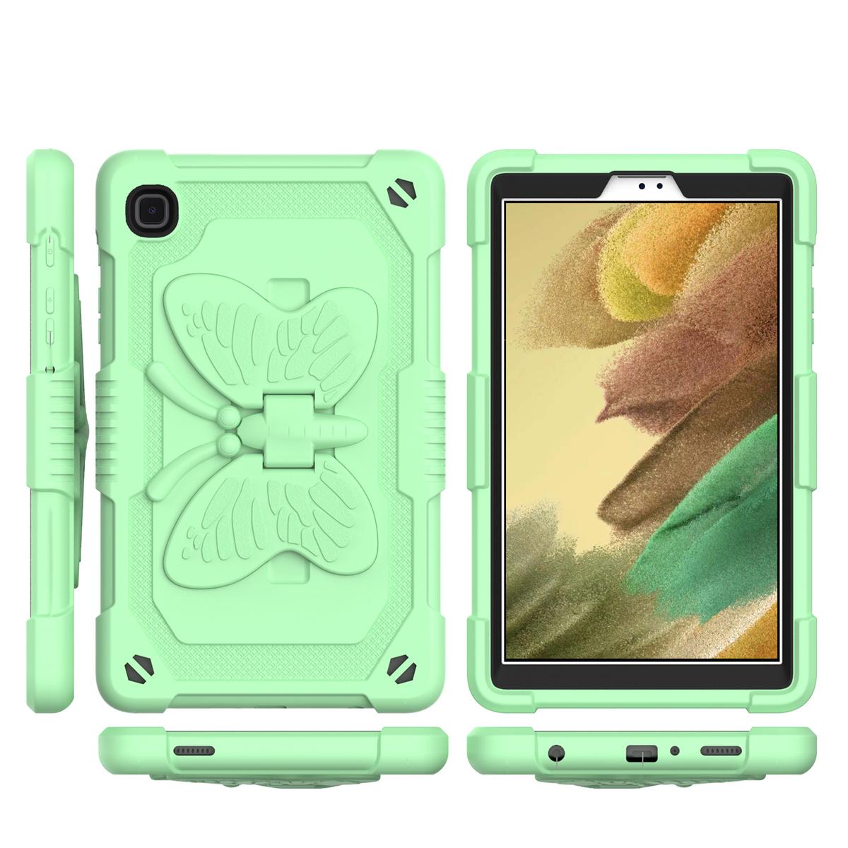 Samsung Galaxy Tab A7 Lite 8.7 inch Butterfly Kickstand 3in1 Tough Hybrid Case Cover with Shoulder Strap - Light Green