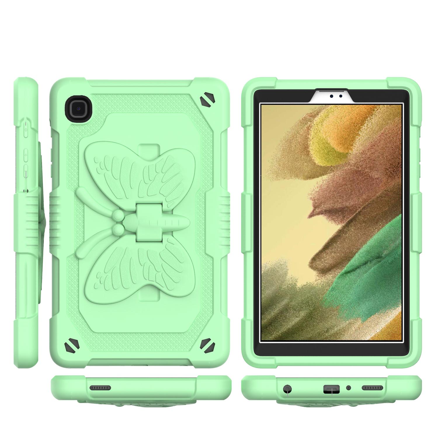 Samsung Galaxy Tab A7 Lite 8.7 inch Butterfly Kickstand 3in1 Tough Hybrid Case Cover with Shoulder Strap - Light Green