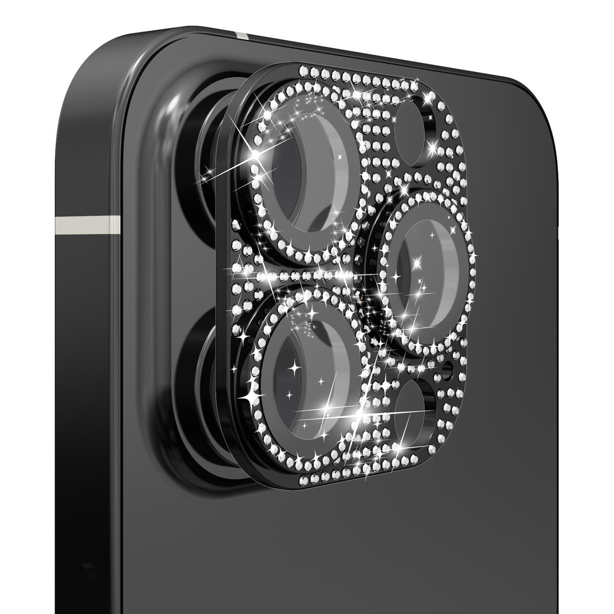 Apple iPhone 11 Pro/11 Pro Max Diamond Bling Camera Lens Full Tempered Glass - Black