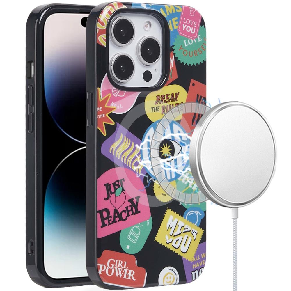 For iPhone 14 Pro Max [Magnetic Circle] Double Layer Design IMD TPU Case - Fashion Rebel