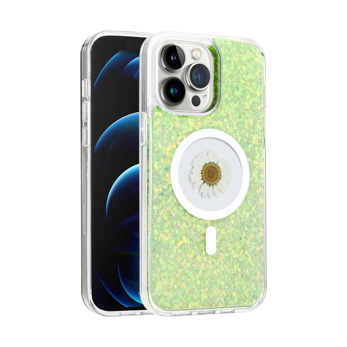iPhone 13/14 Magnetic Ring Circle Real Flower Epoxy Glitter Hybrid Case – Floral Elegance Meets Functional Grip, photo 4 of 15