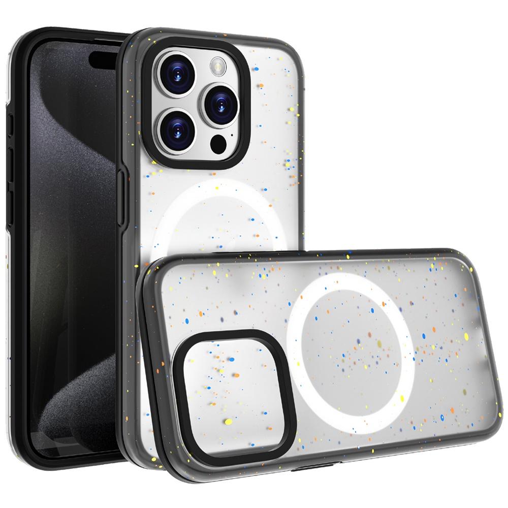iPhone 15 Plus METKASE Iridescent Spots Hybrid Case with [Magnetic Circle] – Black + Iridescent Accents, photo 2 of 9