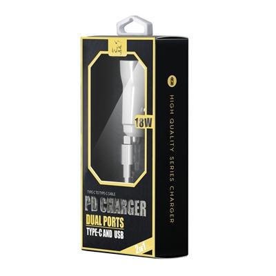 2-IN-1 18W PD Fast Type C&USB Dual Ports Car Charger+Type C to Type C Cable in White, photo 5 of 5