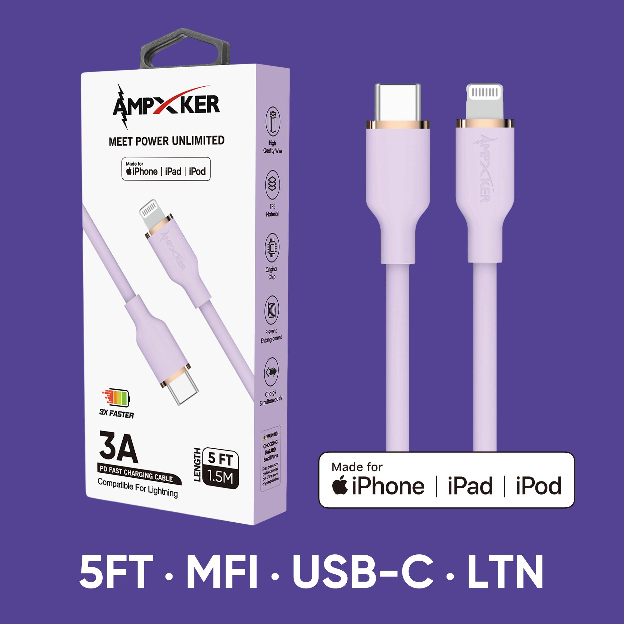 5 FT [TypeC - LIGHTNING] - MFI Apple Certified - 3A Fast Charging Silicone Cable-PINK