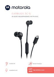 Motorola Earbuds 3C-S Wired Earbuds with Microphone - Corded in-Ear Headphones, Comfortable Lightweight Silicone Ear Buds, Non-Tangle Flat Cable, USB-C Cord, Clear Bass Sound, photo 3 of 3