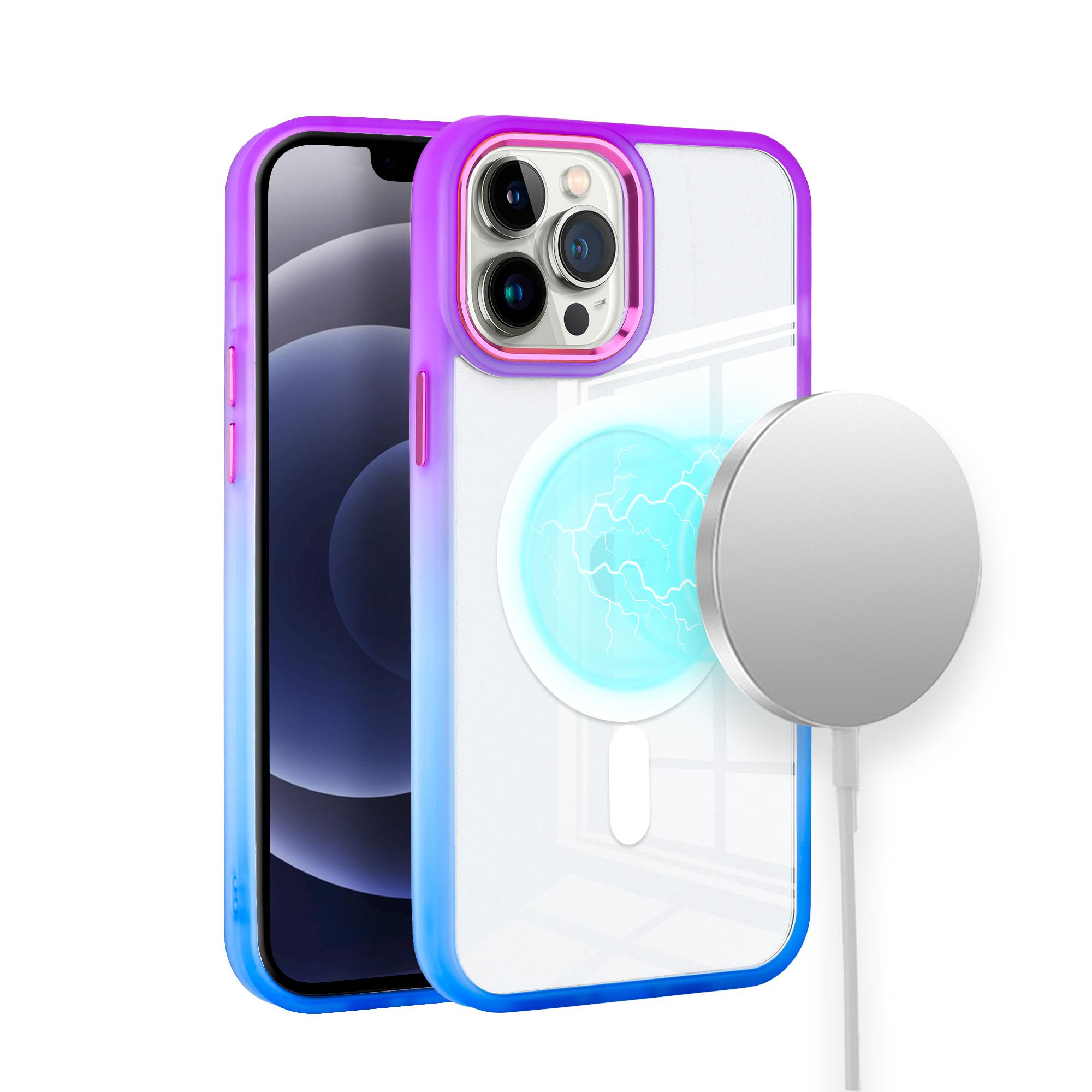 iPhone 15 Radiant Two Tone [Magnetic Circle] ShockProof Transparent Thick Hybrid - Purple/Blue