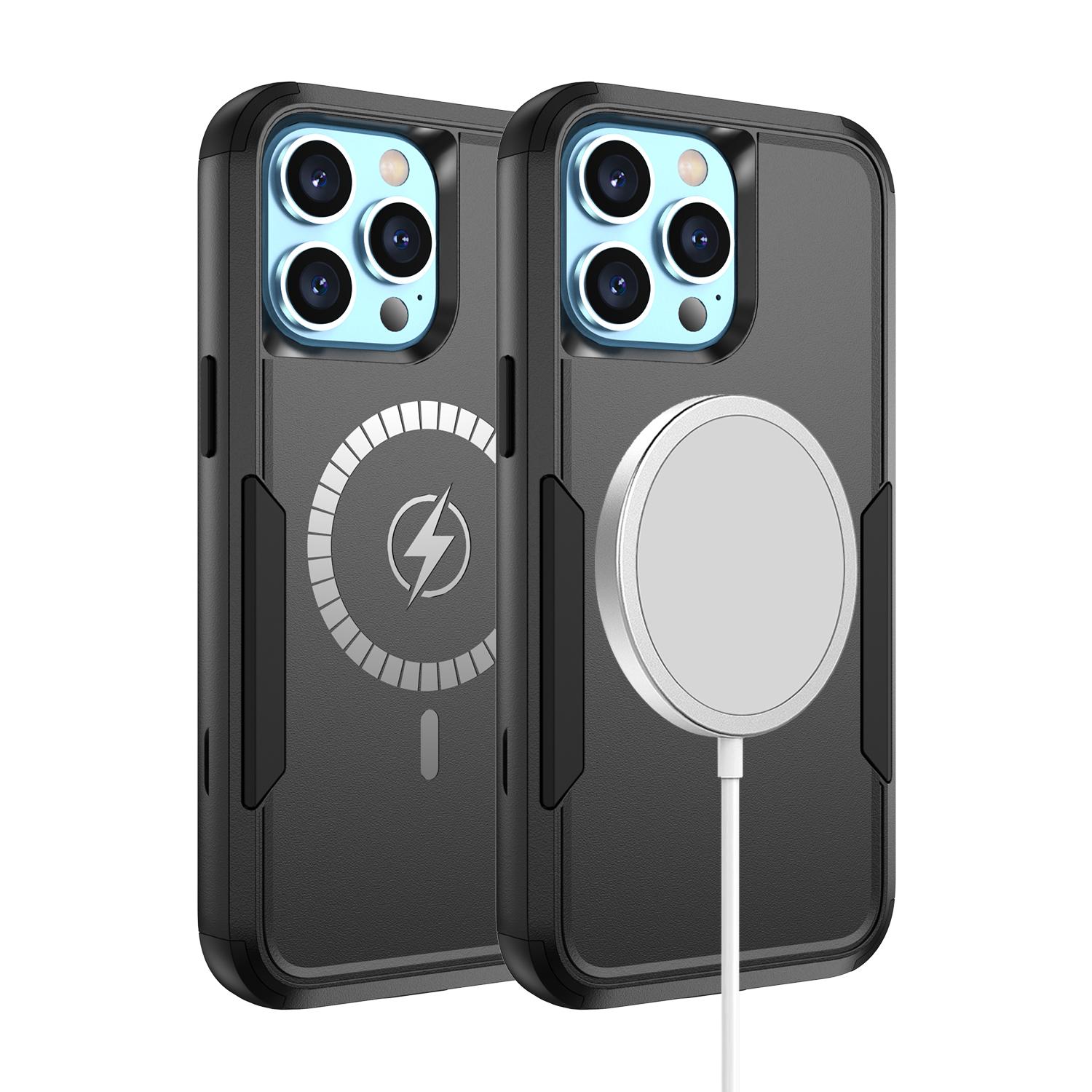 iPhone 14 PRO 6.1" Tough Shockproof [Magnetic Circle] Hybrid Case - Black
