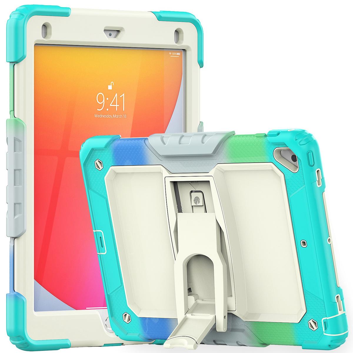 Apple iPad Pro 11inch 2024 Heavy Duty Full Body Rugged Tablet Kickstand Case Cover - Beige/Camo Mint