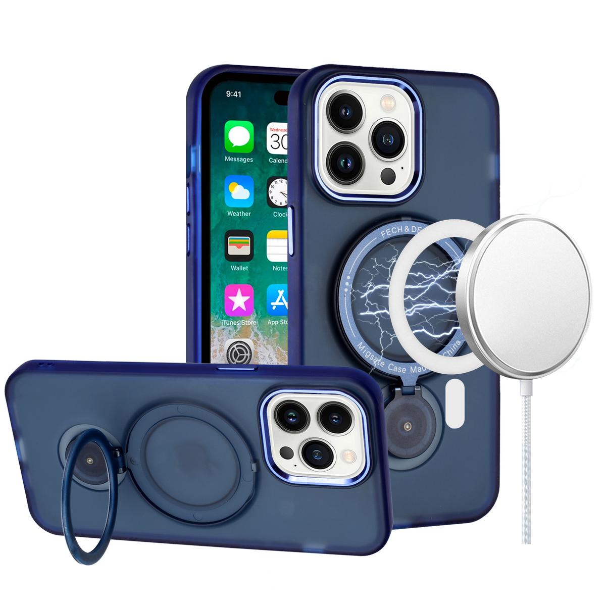 iPhone 15 Hoop Kickstand [Magnetic Circle] HD Transparent Chrome Hybrid - Blue