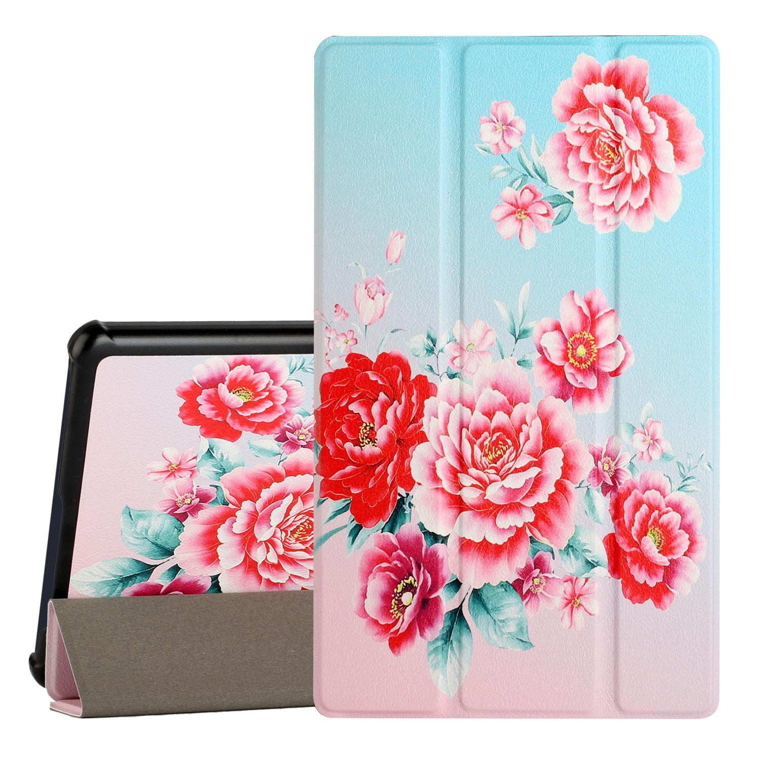 Samsung Galaxy Tab A7 Lite 8.7 inch Trifold Magnetic Closure PU Leather Case Cover - Blooming Flowers