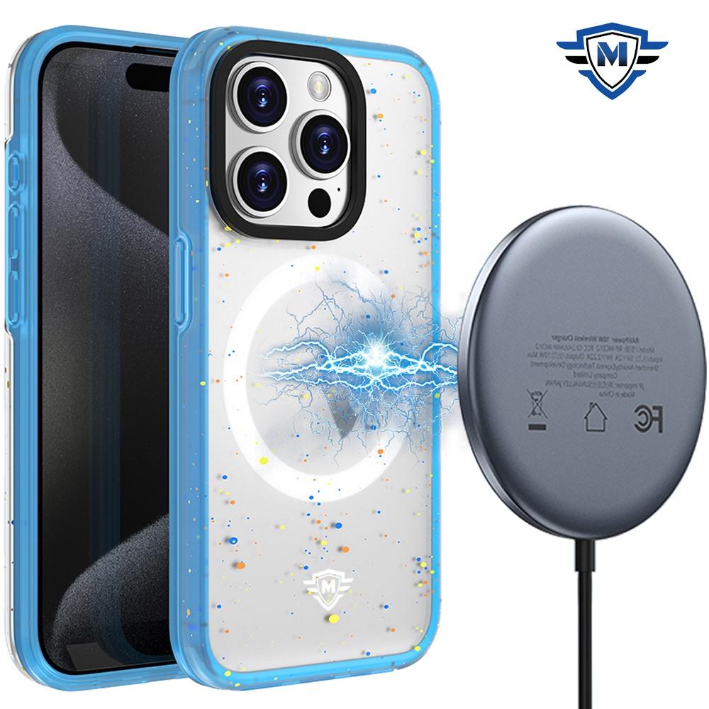iPhone 15 METKASE Iridescent Spots [Magnetic Circle] Hybrid - Dark Blue+iridescent Spots