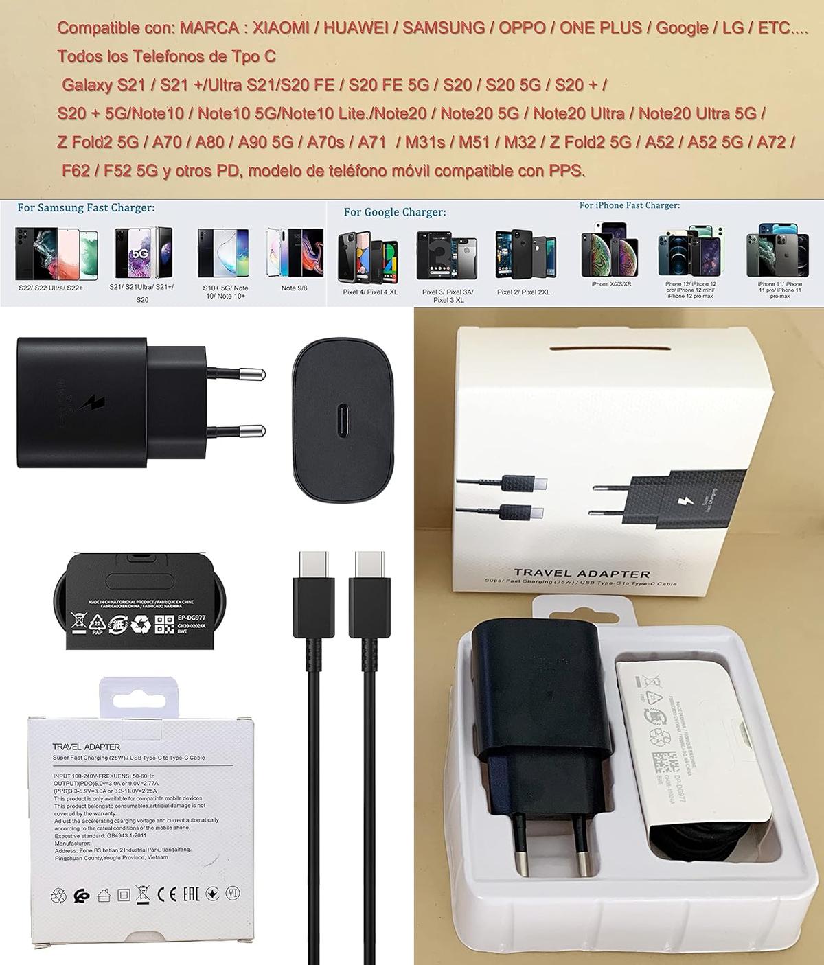 D.Square Type C Charger 25W Black Fast Charge with USB Cable C-C 1m/3.3ft / PD 3.0 Type C Compatible with iPad Pro, iPad Air 4th, iPad Mini 6th, Google Pixle 5/4, Galaxy, Huawei, photo 6 of 6