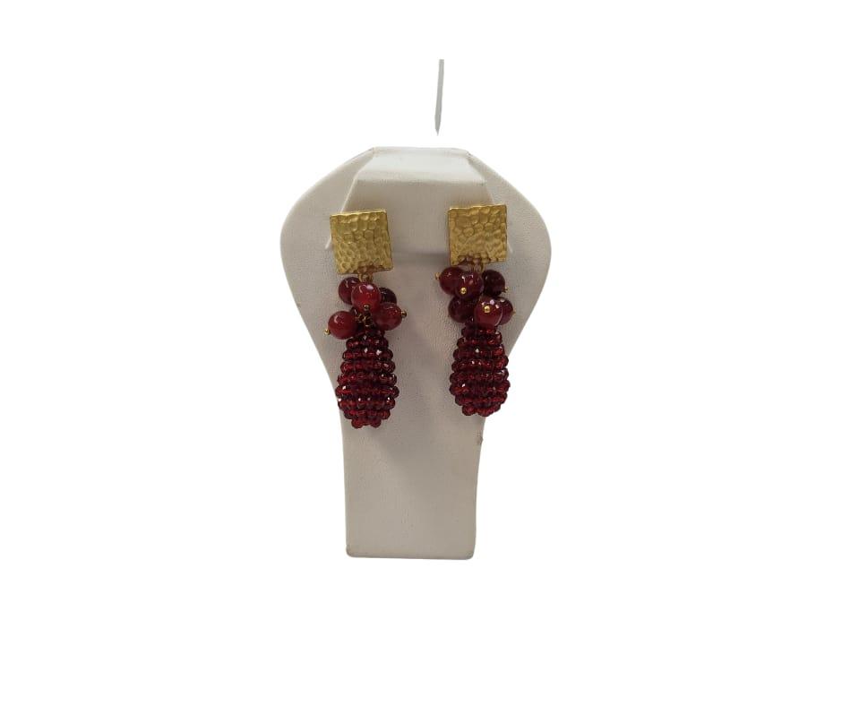 Red glass bead drop red cluster fine Earrings