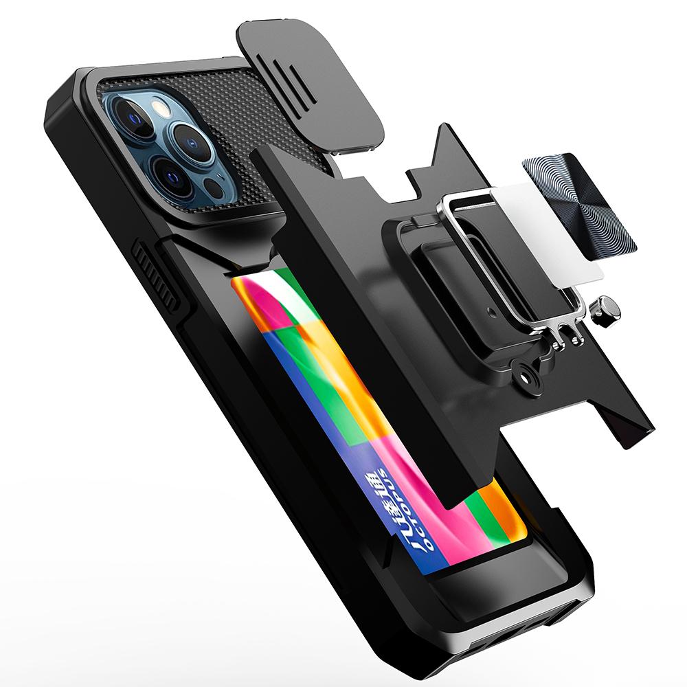 iPhone 12 & iPhone 12 Pro (Open Camera Hole) Multi-Functional Card Slot Hybrid Case with Magnetic Ring Stand, photo 3 of 7