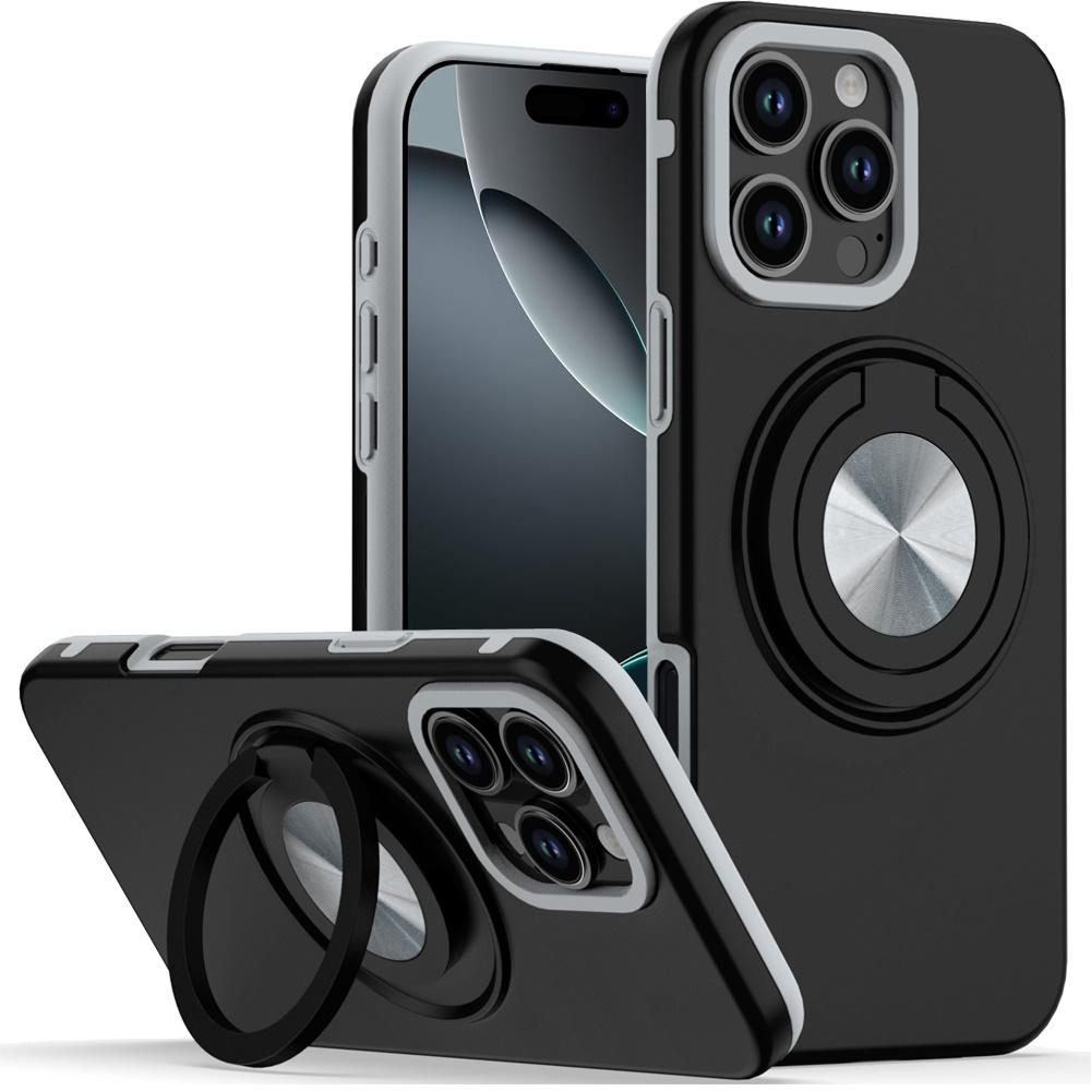 iPhone 16 Pro 6.3" Metal CD Pattern Hybrid Case | Matte Finish with 360° Rotational Ring & Car Mount Compatibility