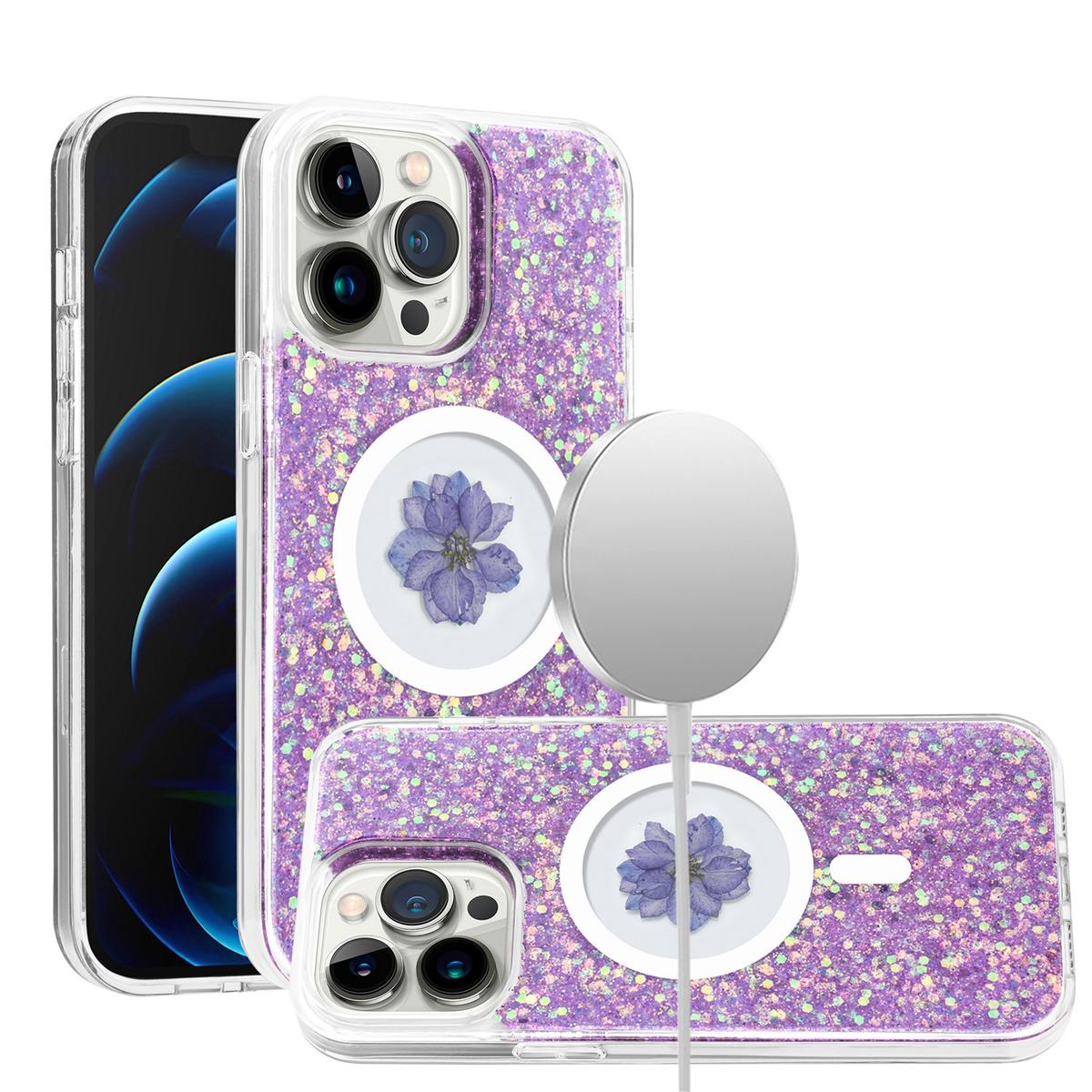 iPhone 13/14 Magnetic Ring Circle Real Flower Epoxy Glitter Hybrid Case – Floral Elegance Meets Functional Grip, photo 7 of 15