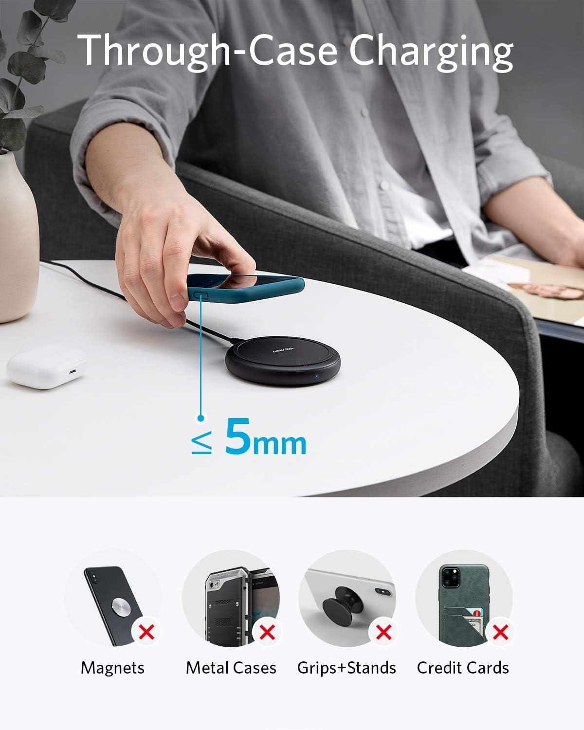 Anker Wireless Charger with Power Adapter, PowerWave II Pad, Qi-Certified 15W Max Fast Wireless Charging Pad for iPhone 13/12/11, Galaxy S20/S10/Note20 & More, photo 4 of 7