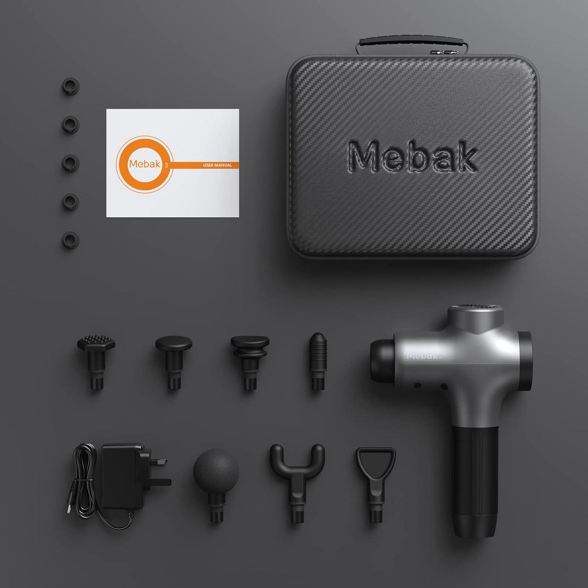 Mebak 3 Massage Gun Deep Tissue Percussion Muscle Massager Gun Handheld Electric Back Neck Massager for Body Athlete Pain Relief Super Quiet Portable Sport Massager with Brushless Motor 7 Head 5 Speed, photo 7 of 8