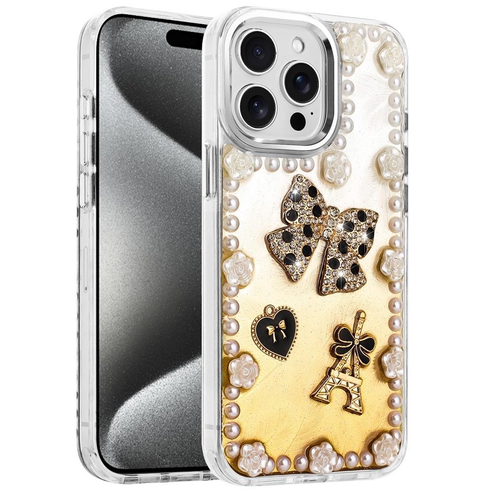 For iP15 Pro Max Pearls Epoxy Glitter Ornaments Design Chrome Edged Case - 9, photo 2 of 3