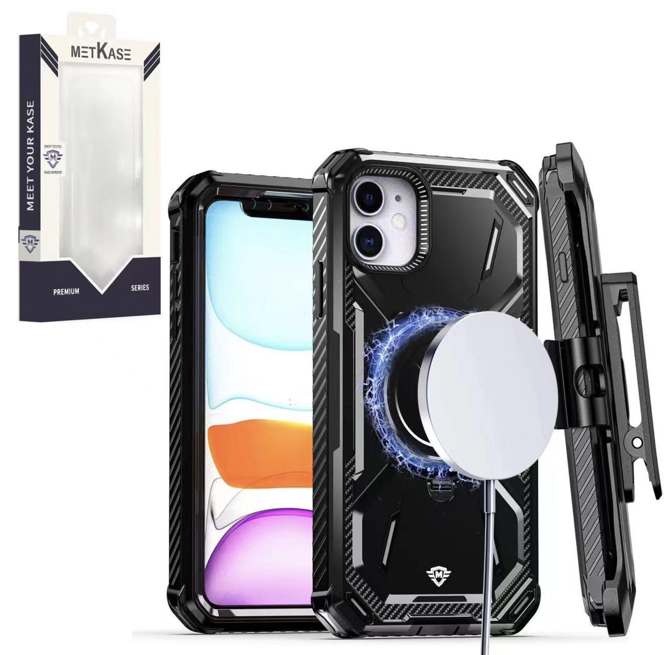 iPhone 15 METKASE Premium Holster with Magnetic Ring Stand in Slide-Out Package - Black