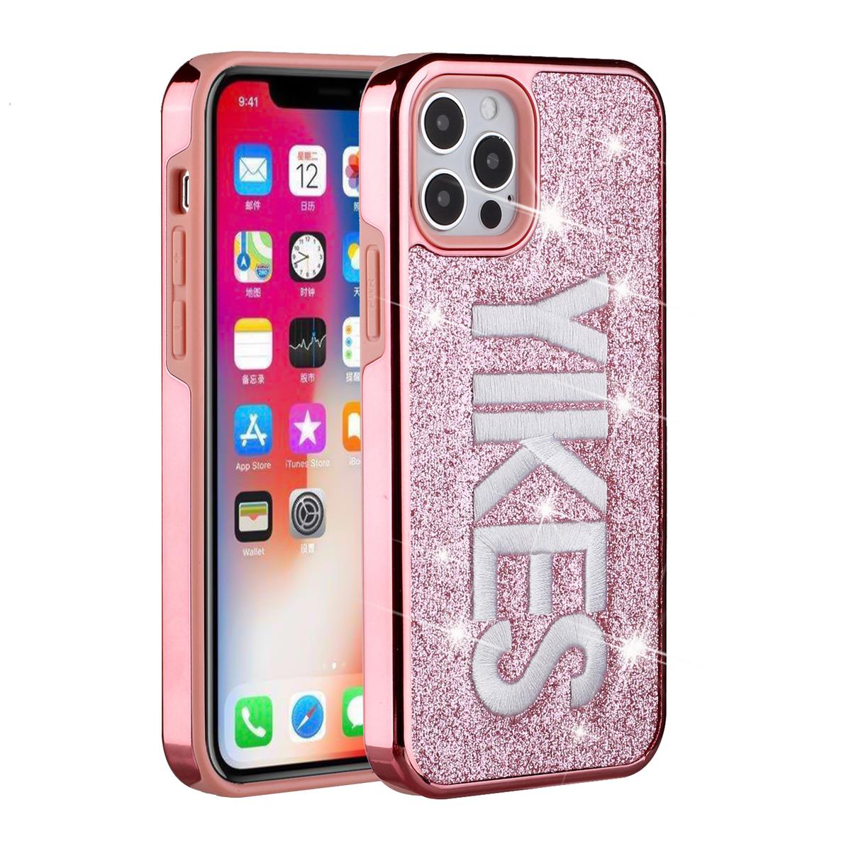 iPhone 12 Pro Max 6.7" Embroidery Bling Glitter Chrome Hybrid Case Cover, photo 6 of 6