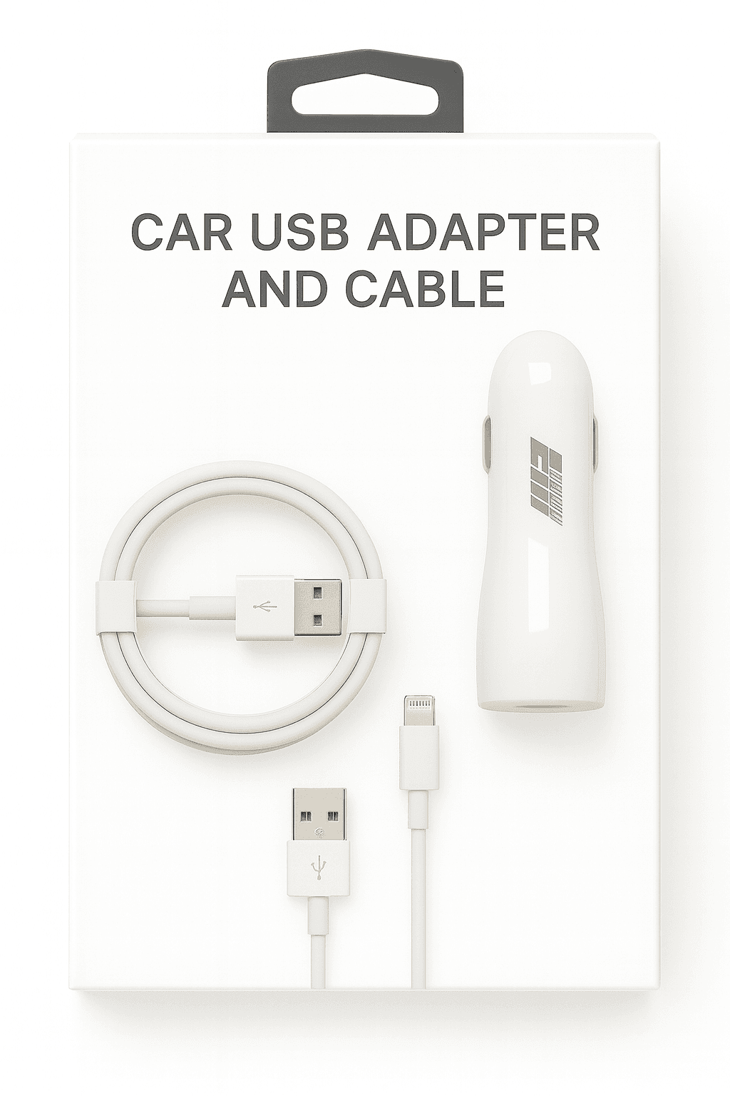 Generic White Car Charger & USB Cable Set