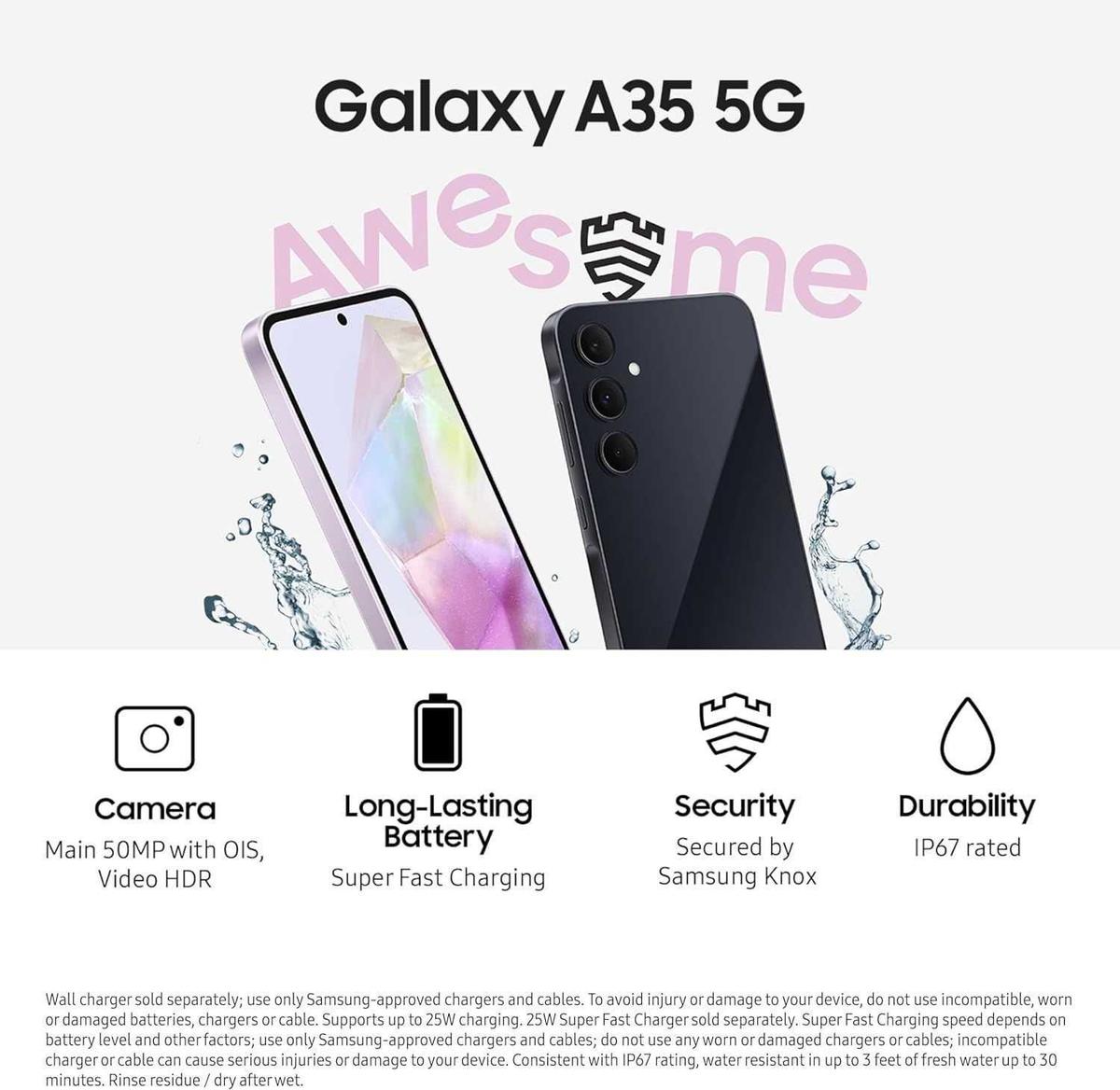 SAMSUNG Galaxy A35 5G A Series Cell Phone, 128GB Unlocked Android Smartphone, AMOLED Display, Advanced Triple Camera System, Expandable Storage, Rugged Design, photo 3 of 3