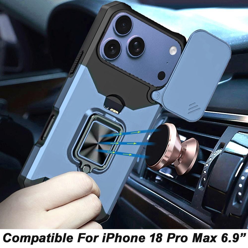 Apple iPhone 18 Pro Max Multi-Functional Card Magnetic Ring Stand Hybrid Camera Case Cover - Light Blue, photo 2 of 3
