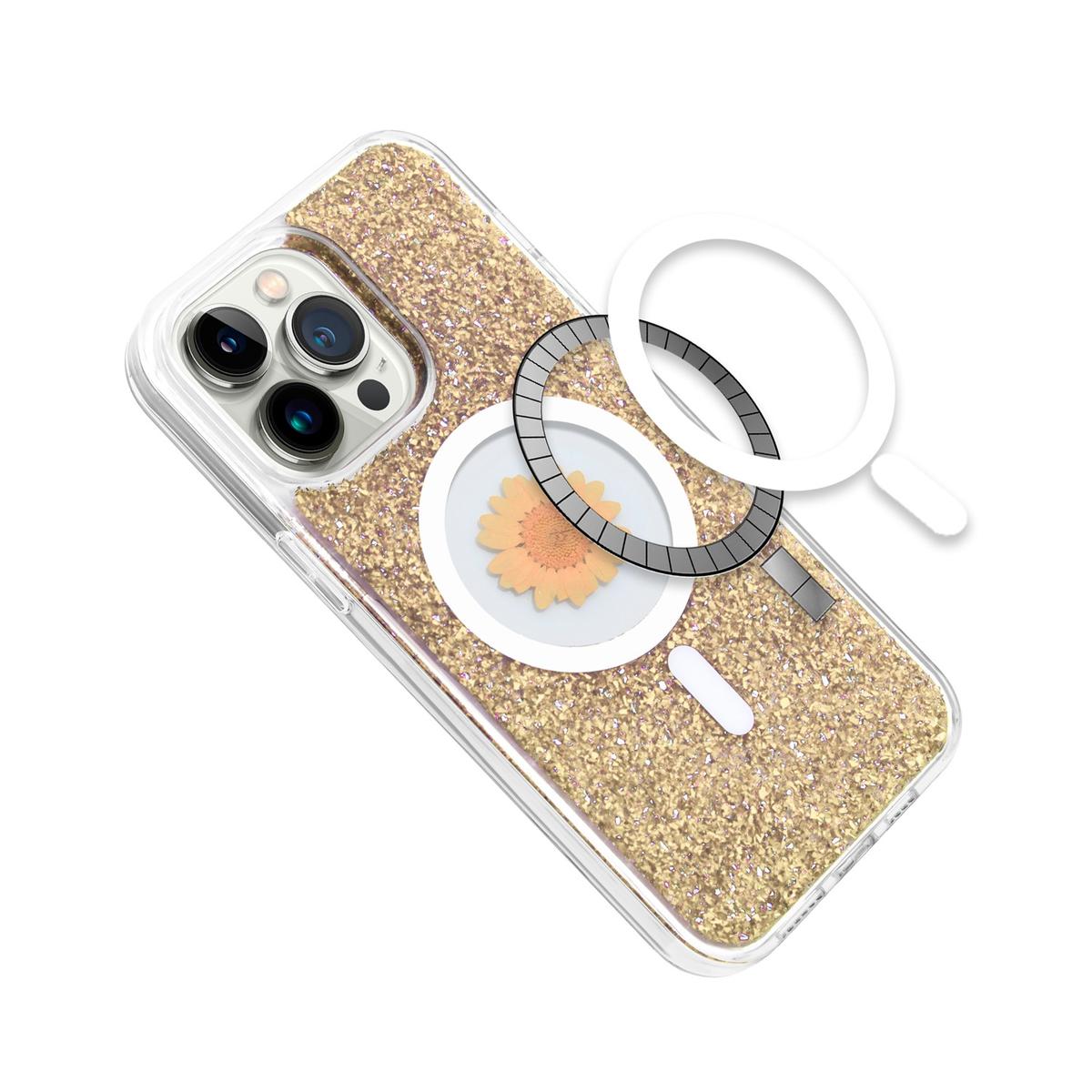 iPhone 13/14 Magnetic Ring Circle Real Flower Epoxy Glitter Hybrid Case – Floral Elegance Meets Functional Grip, photo 2 of 15