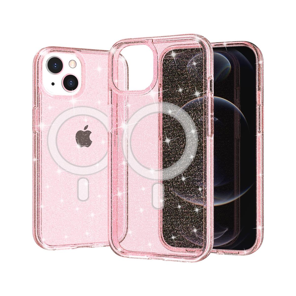 iPhone 15 Glitter Ultra [Magnetic Circle] Thick 3mm Transparent Hybrid - Pink