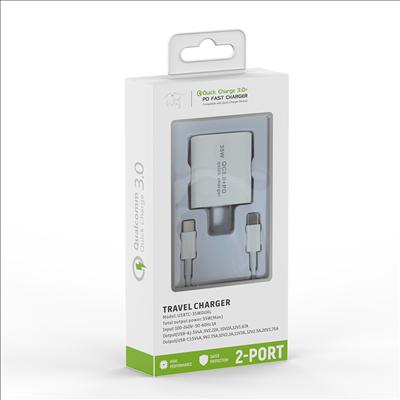 2-IN-1 35W PD Fast Type C&USB Dual Ports Wall Charger+Type C to Type C Cable Cord in White, photo 2 of 2