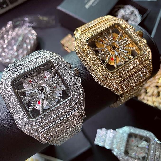 Moissanite Diamond Skeleton Openwork Quartz Watch – Unisex Luxury Transparent Mechanical Look, Stainless Steel Strap, photo 3 of 3