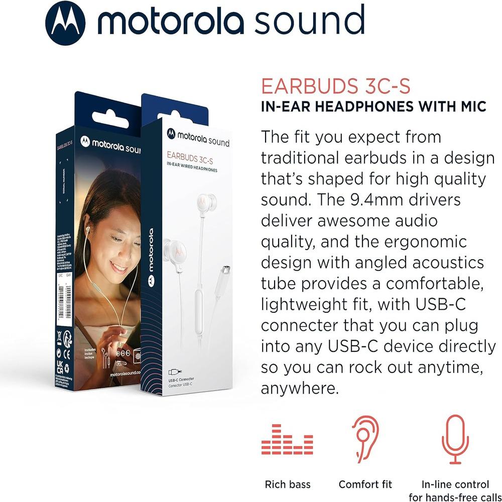 Motorola Earbuds 3C-S Wired Earbuds with Microphone EARBUDS3CS-WHITE