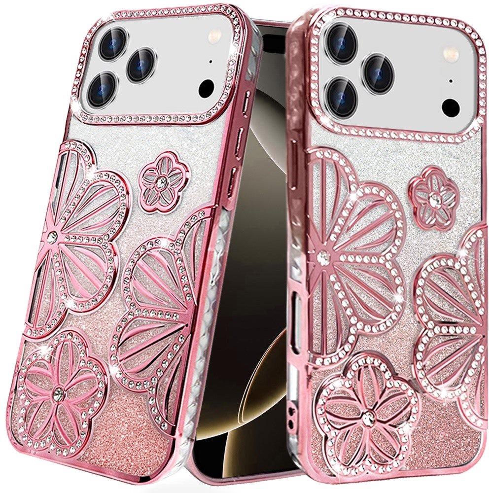 IPhone 17 Pro Cases Pro Shimmer Glitter Floral Design Thick TPU Case Cover