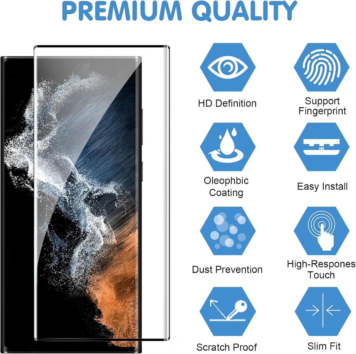 Pack of 3 Samsung Galaxy S22 Ultra Tempered Glass Screen Protectors – Case Friendly, HD Clear & Bubble-Free Application, photo 2 of 4