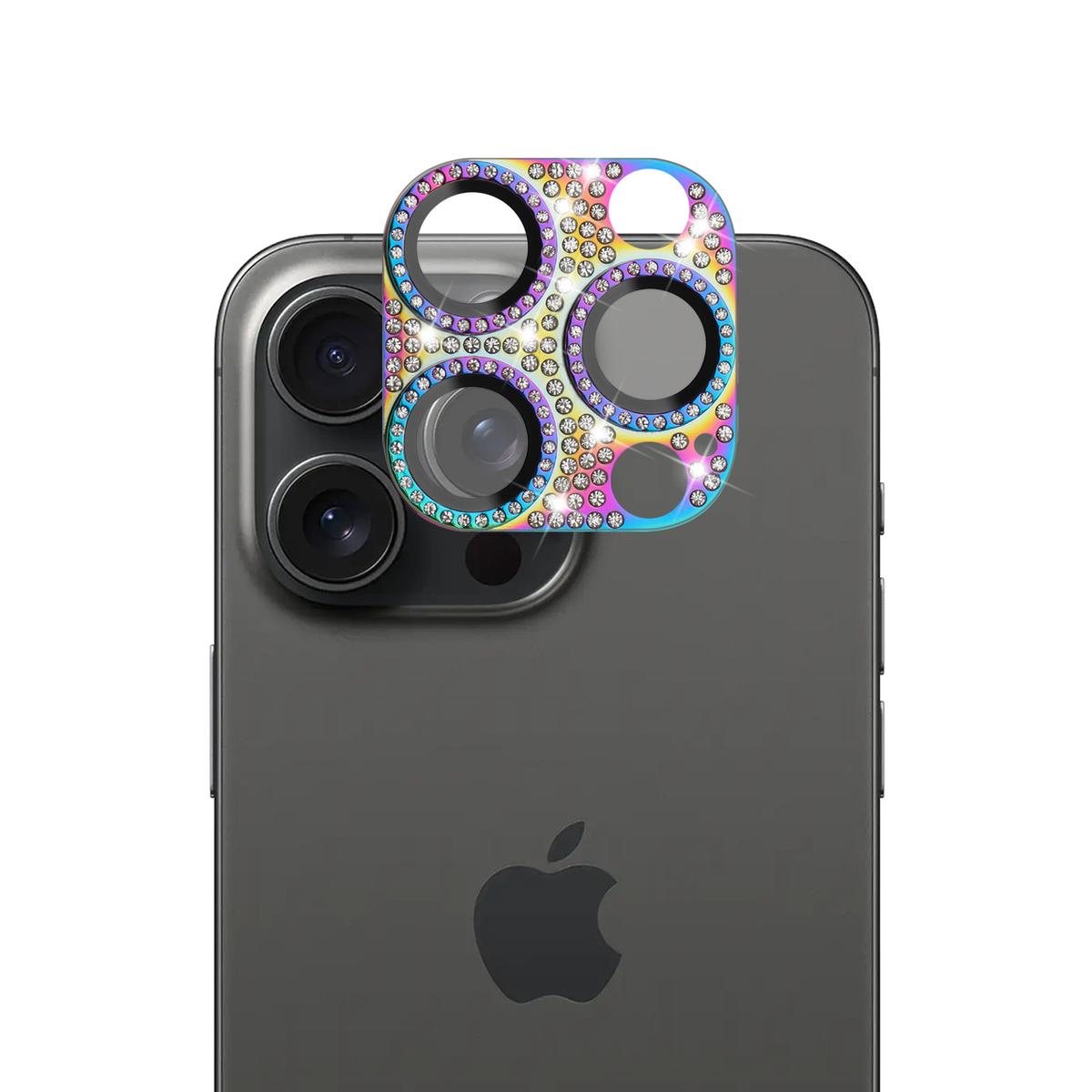 iPhone 16 Pro 6.3 inch Diamond Bling Camera Lens Full Tempered Glass - Mixed Color