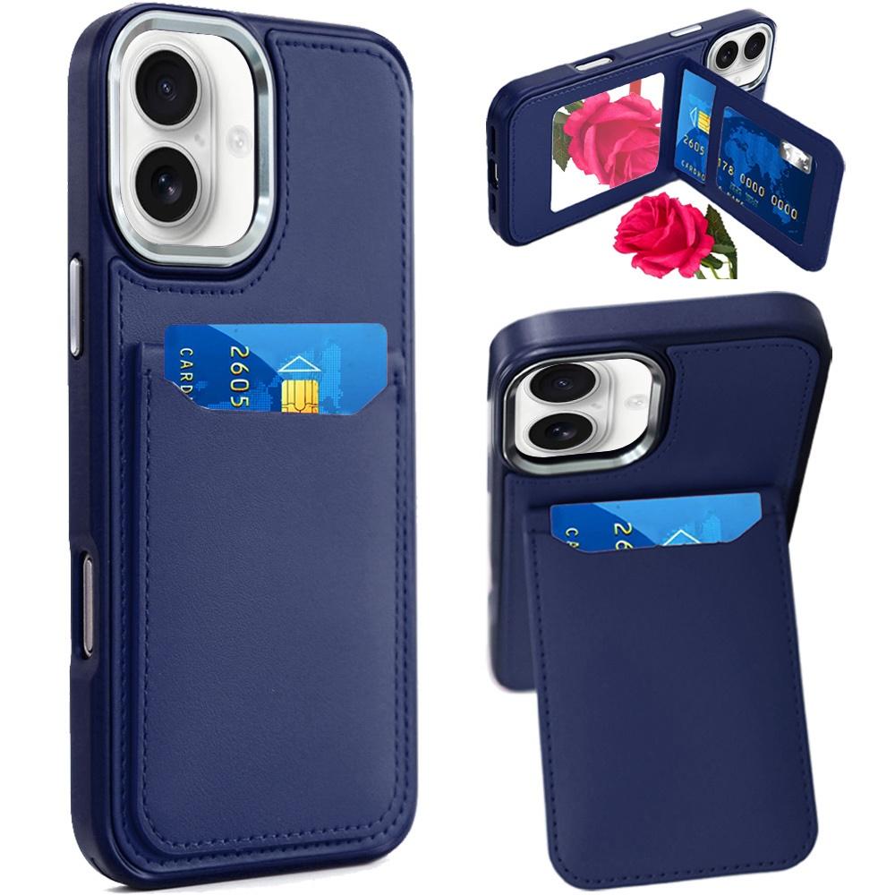 For iPhone 17 Premium Quality Card Holder with Mirror Inside PU Leather Hybrid Case Cover