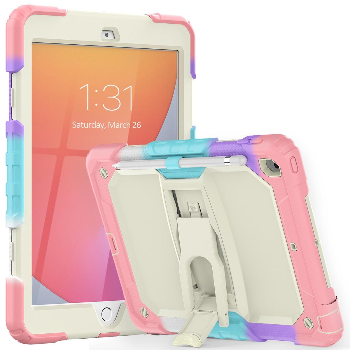 Samsung A9 Plus 11 inch Heavy Duty Full Body Rugged Tablet Kickstand Case Cover - Beige/Camo Pink