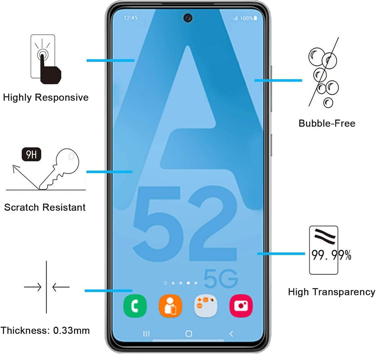 Tempered Glass Screen Protector for Samsung Galaxy A52 – HD Clear, Scratch Resistant & Shatterproof