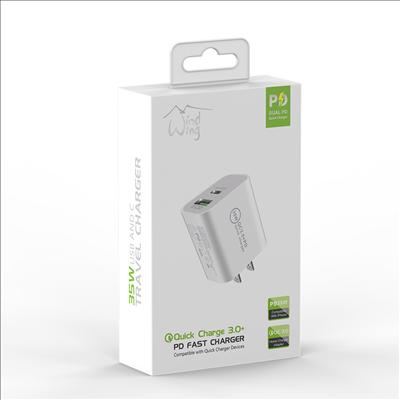 TYPE-C AND USB TRAVEL CHARGER 35W in WHITE