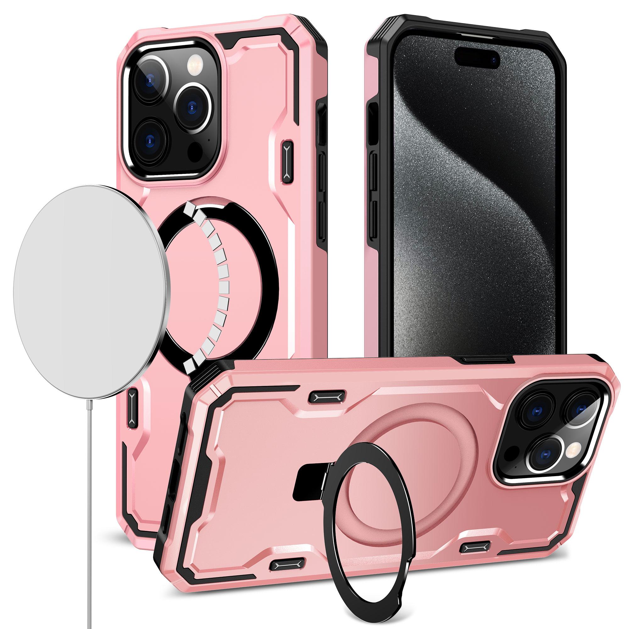 iPhone 15 Magnetic Ring Stand Simplistic Tough Hybrid Case Cover - Rose Gold